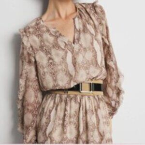 White house black market Long Sleeve Ruffle Dress snake print ruffle size xl